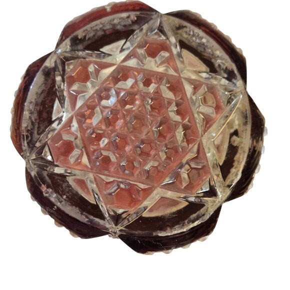 Antique 1909 Ruby Red Flash Glass Pitcher Small Etched Signature Clear Base - Picture 8 of 16